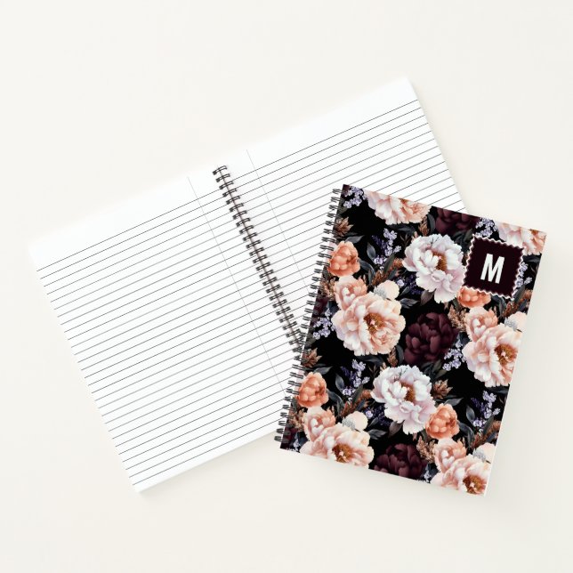 Cuaderno Patrón floral Oscuro Peonies | Inicial (Interior)