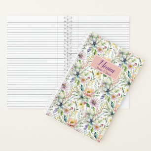 Cuaderno Patrón floral pastel bonito personalizado