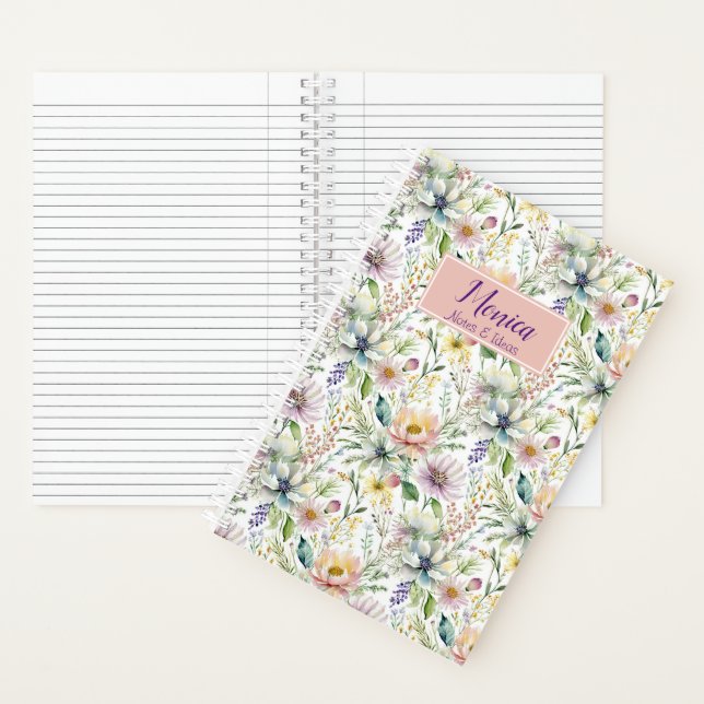 Cuaderno Patrón floral pastel bonito personalizado (Interior)
