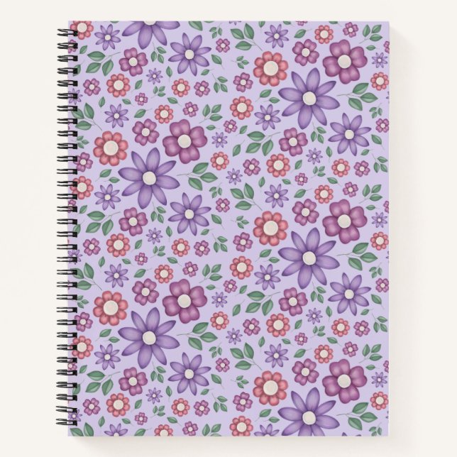 Cuaderno patrón floral pastel de lavanda soñador (Anverso)