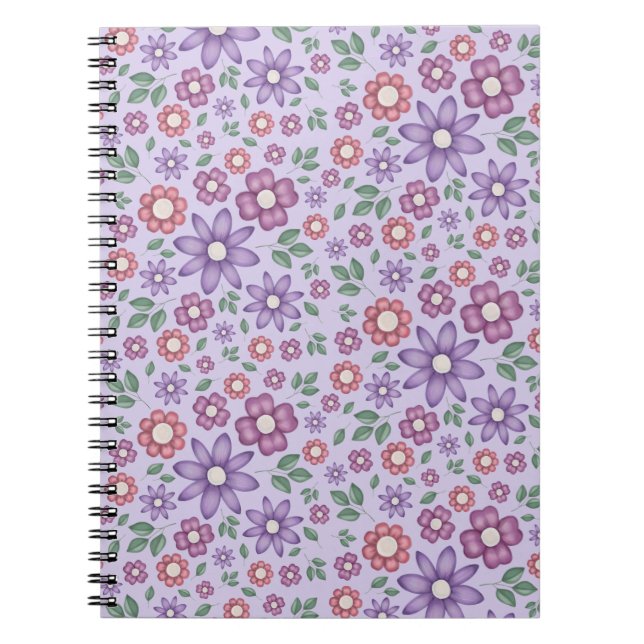 Cuaderno patrón floral pastel de lavanda soñador (Frente)