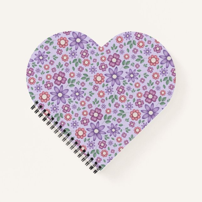 Cuaderno patrón floral pastel de lavanda soñador (Anverso)