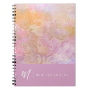 Cuaderno Patrón Floral Pastel Moderno Monograma