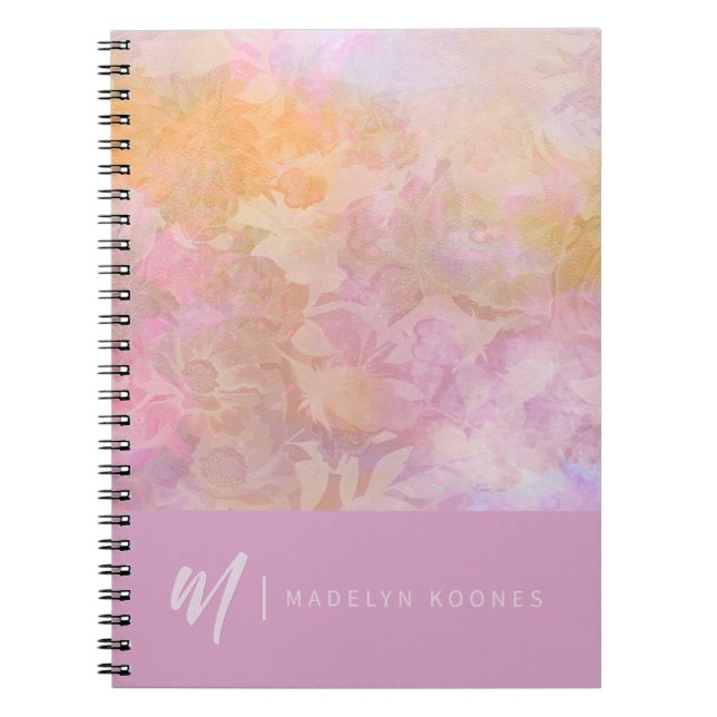 Cuaderno Patrón Floral Pastel Moderno Monograma (Frente)