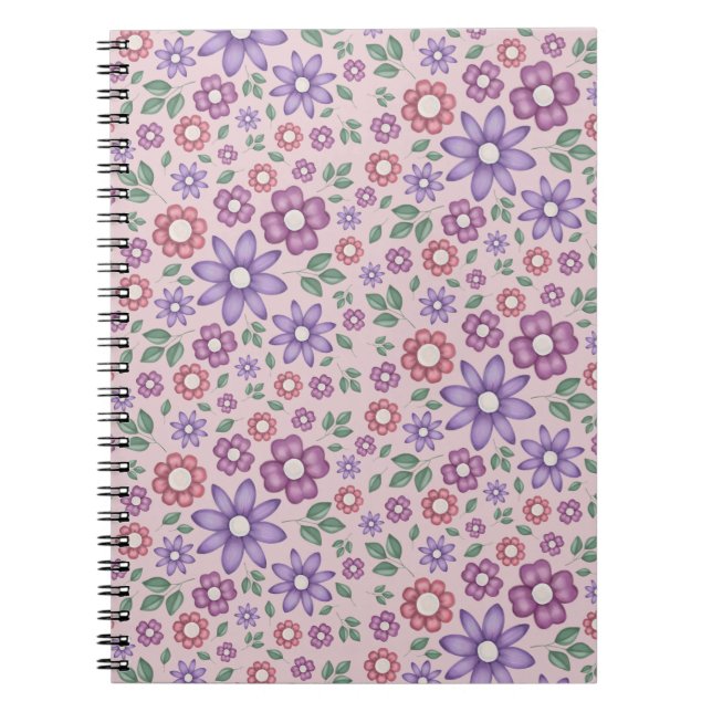 Cuaderno patrón floral pastel rosa polvoriento romántico (Frente)