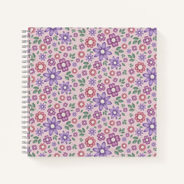 Cuaderno patrón floral pastel rosa polvoriento romántico (Anverso)