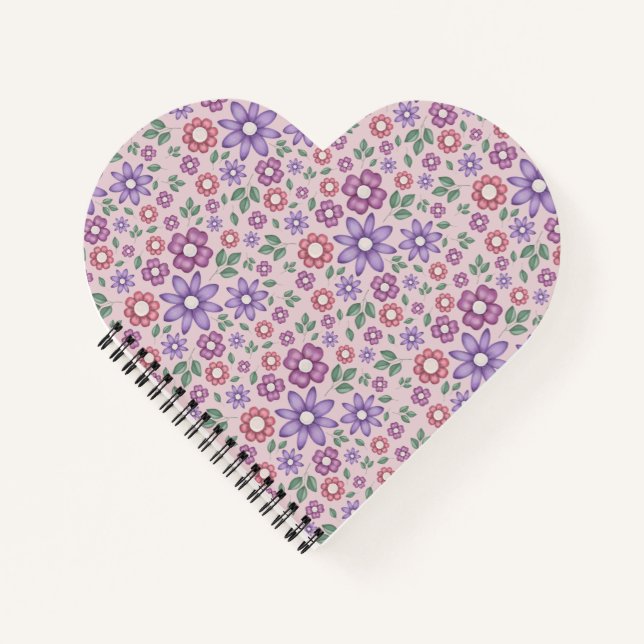 Cuaderno patrón floral pastel rosa polvoriento romántico (Anverso)