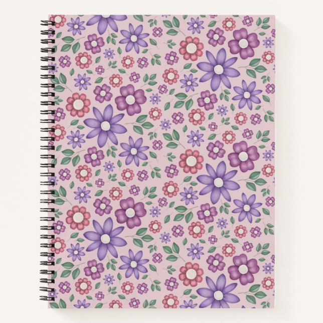 Cuaderno patrón floral pastel rosa polvoriento romántico (Anverso)