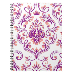 Cuaderno Patrón floral Peach y Purple Damask Elegante