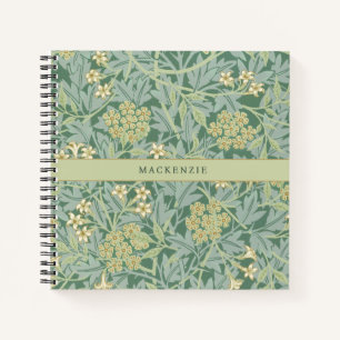 Cuaderno Patrón floral personalizado de jazmín verde