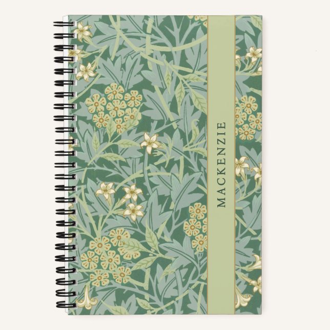 Cuaderno Patrón floral personalizado de jazmín verde (Anverso)