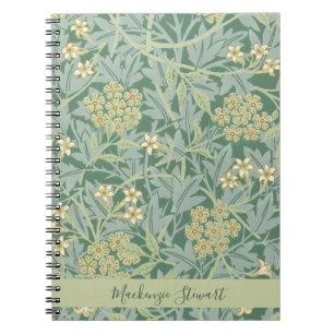 Cuaderno Patrón floral personalizado de jazmín verde