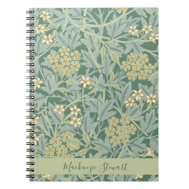 Cuaderno Patrón floral personalizado de jazmín verde (Frente)