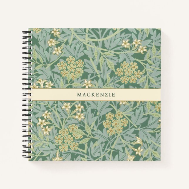 Cuaderno Patrón floral personalizado de jazmín verde (Anverso)