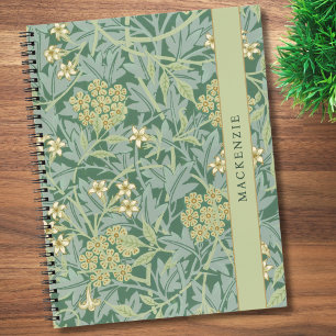 Cuaderno Patrón floral personalizado de jazmín verde