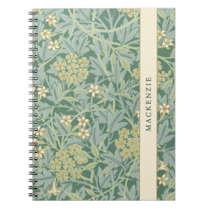 Cuaderno Patrón floral personalizado de jazmín verde