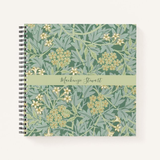 Cuaderno Patrón floral personalizado de jazmín verde (Anverso)