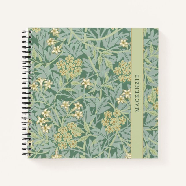 Cuaderno Patrón floral personalizado de jazmín verde (Anverso)