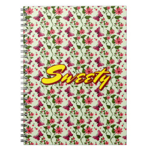Cuaderno Patrón floral personalizado de mariposa de cerezo 