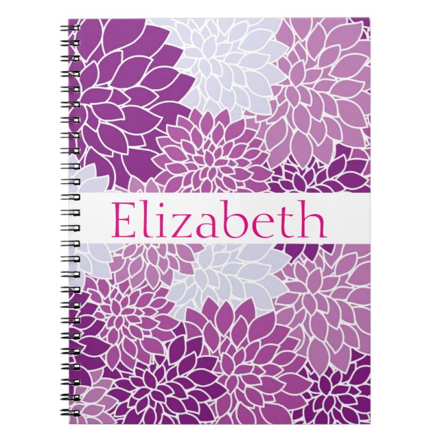 Cuaderno Patrón floral personalizado morado blanco rosado (Frente)