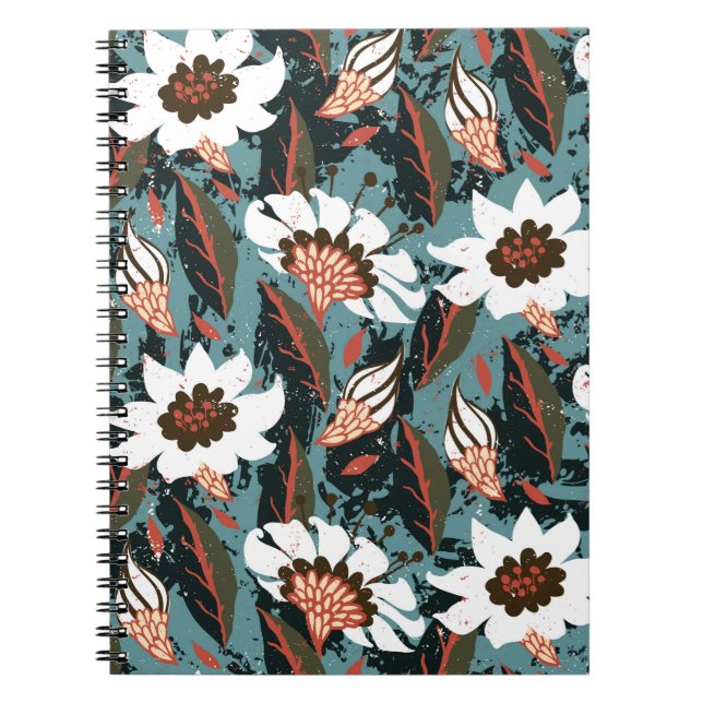 Cuaderno Patrón floral pintado a mano con flor en (Frente)