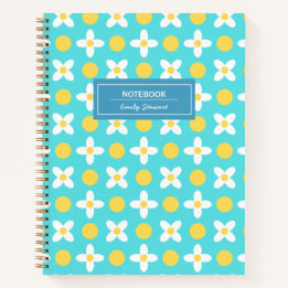 Cuaderno Patrón floral retro azul turquesa personalizado