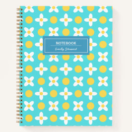 Cuaderno Patrón floral retro azul turquesa personalizado