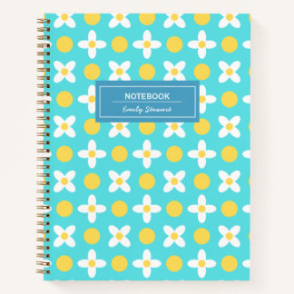 Cuaderno Patrón floral retro azul turquesa personalizado