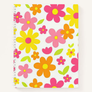 Cuaderno Patrón floral retro brillante de verano en rosa y