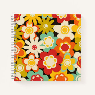 Cuaderno Patrón floral retro colorido brillante y lindo