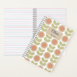 Cuaderno Patrón floral retro de color rosa pastel de mediad