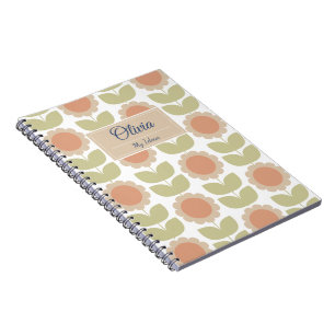 Cuaderno Patrón floral retro de color rosa pastel de mediad