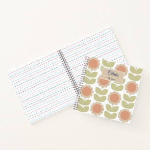 Cuaderno Patrón floral retro de color rosa pastel de mediad