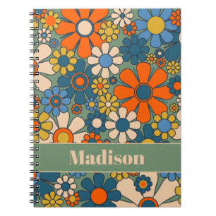 Cuaderno Patrón floral retro Groovy 70 personalizado