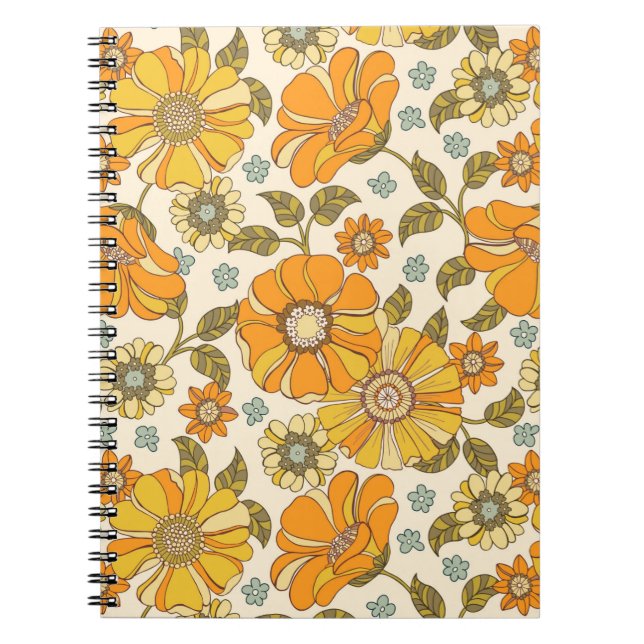 Cuaderno Patrón floral retro Naranja vintage (Frente)