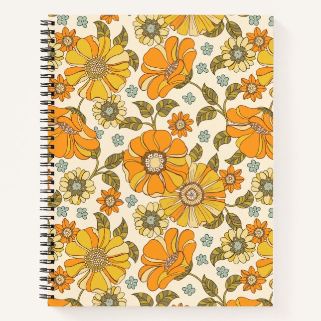 Cuaderno Patrón floral retro Naranja vintage (Anverso)