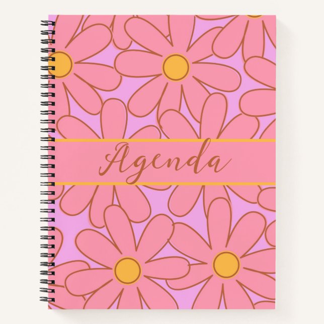 Cuaderno Patrón floral retro rosa y amarillo (Anverso)