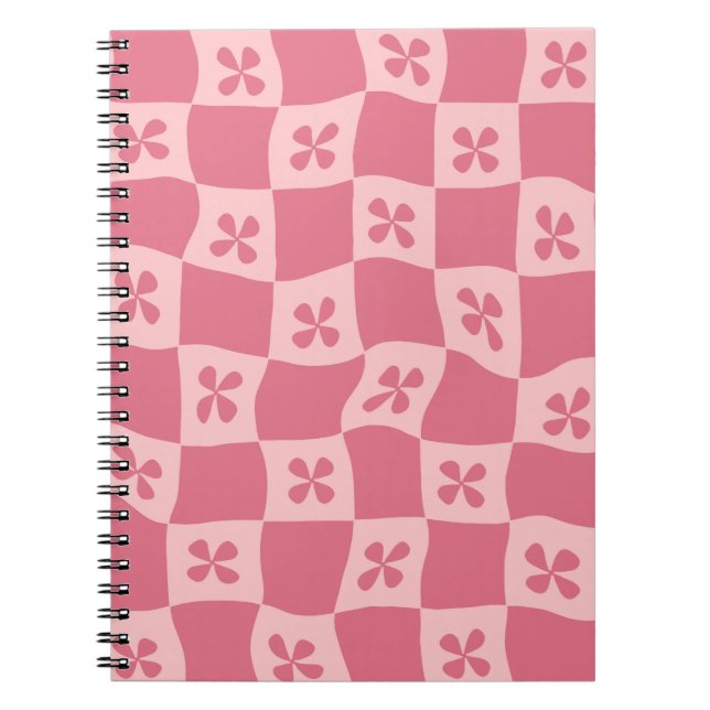 Cuaderno Patrón floral retro-rosado controlado (Frente)
