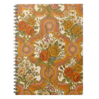 Cuaderno Patrón floral retro vintage de los 70 | Botánica t