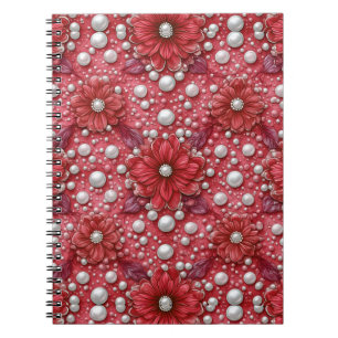 Cuaderno Patrón floral rojo con acentos de perla