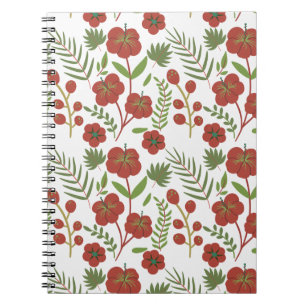 Cuaderno Patrón floral rojo sin costuras sobre fondo blanco