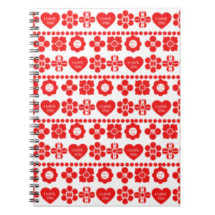 Cuaderno Patrón floral rojo y de corazón para el Día de San