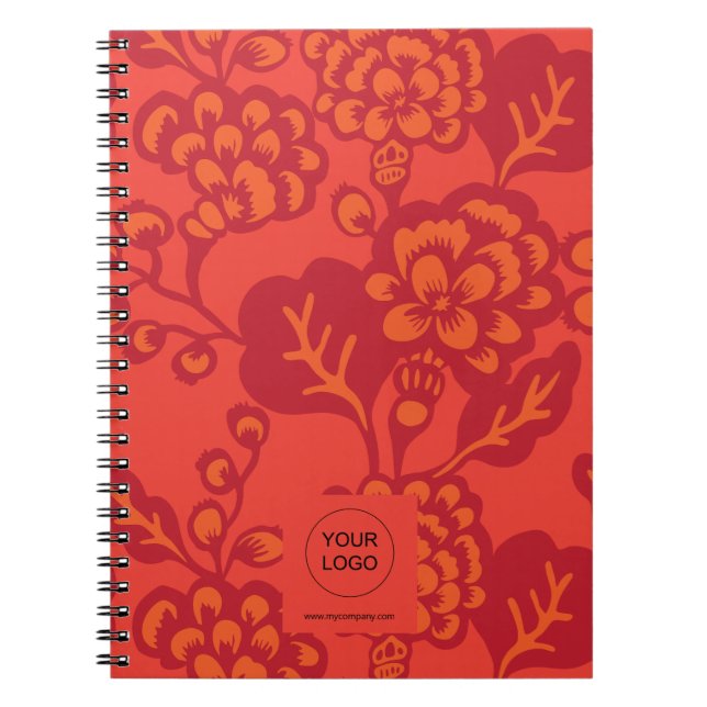 Cuaderno Patrón floral rojo y Naranja vibrante y audaz (Frente)