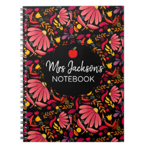 Cuaderno patrón floral rojo y negro del profesor