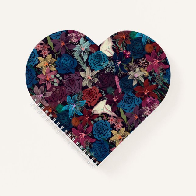 Cuaderno Patrón floral romántico oscuro (Anverso)