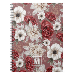 Cuaderno Patrón floral rosa burgundy Monograma
