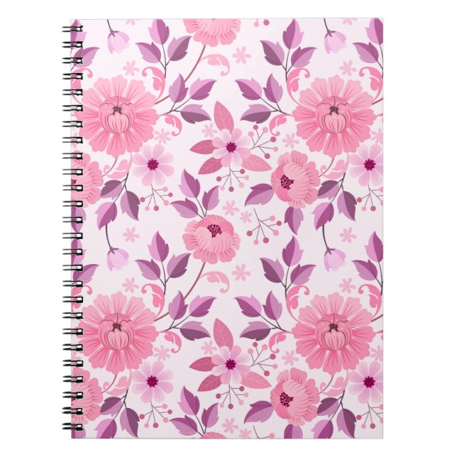 Cuaderno Patrón floral rosa con flores elegantes (Frente)