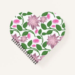 Cuaderno Patrón floral rosa con hojas verdes