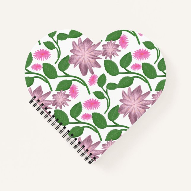 Cuaderno Patrón floral rosa con hojas verdes (Anverso)