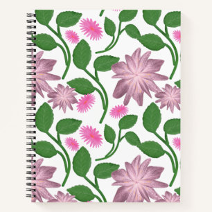 Cuaderno Patrón floral rosa con hojas verdes